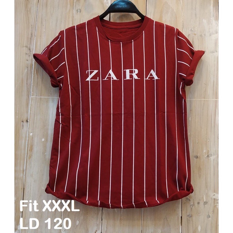 Terlaris kaos merah maroon striped tee baju atasan wanita salur keren allsize L XL XXL jumbo XXXL bi