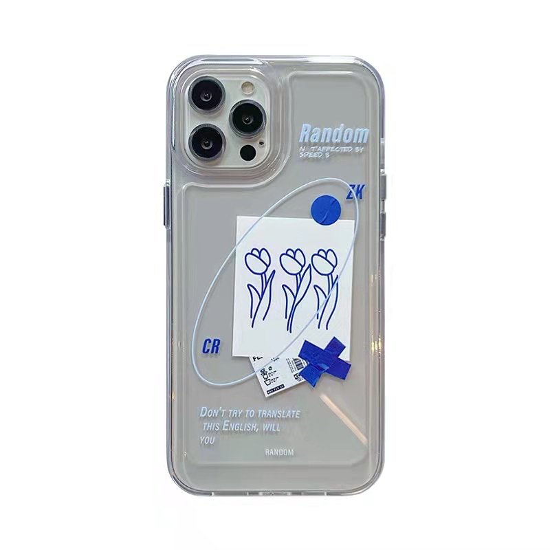 Case Bahan Akrilik Transparan Motif Bunga Biru 13 Pro 13prm Untuk iPhone 11 7Plus 8Plus Xr XS 13 12 Pro Max