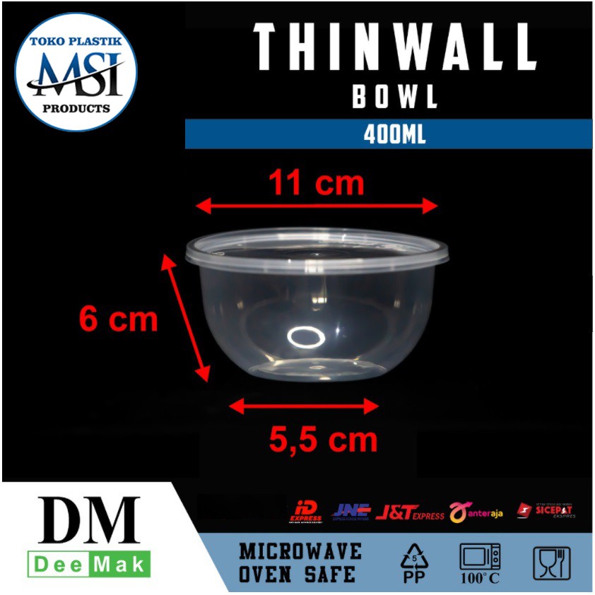 Thinwall RB 200ml-300ml-400ml-450ml-500ml |Thinwall Mangkuk Round Bowl 200ml-300ml-400ml-450ml-500ml | Repack isi 10 Pcs |