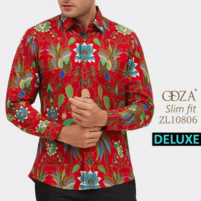 Odza Kemeja Batik Lengan Pendek Baju Sogan Hem Pria Slim Fit Batik Fashion Terkini Modern Swarit