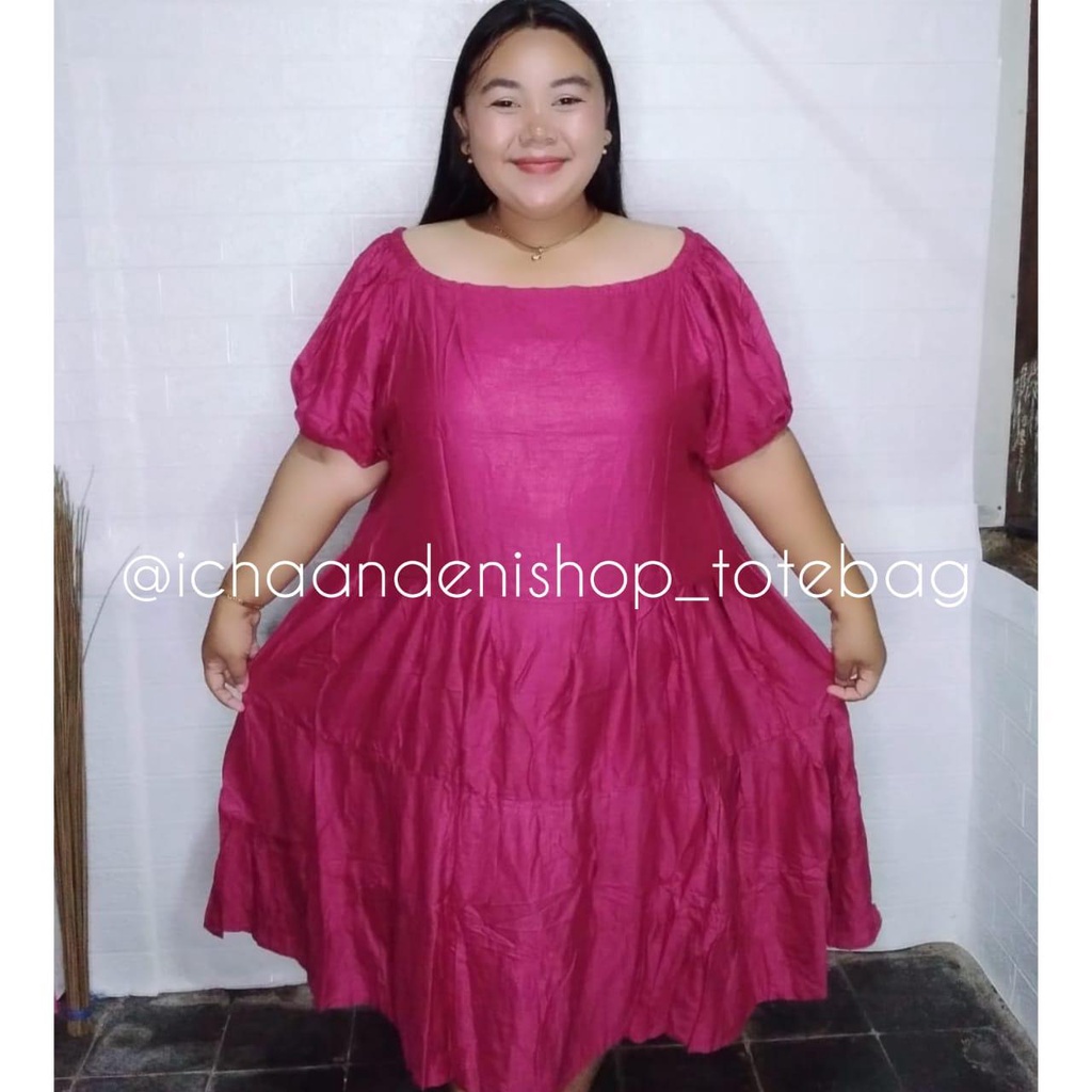 Dress Jumbo Slavina Dress Lengan Balon Oversize Bahan Rayon LD 140