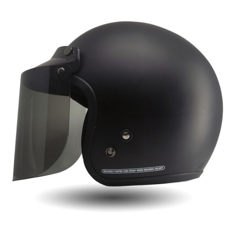 Helm Bogo Black Matt Datar Smoke / Helm Retro Solid Hitam Doff Flat Visor Dark