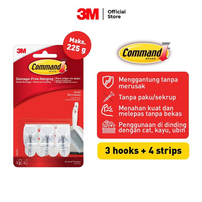 Baut Mur Pengencang Command 3M Gantungan Small Wire Hook Dengan Perekat Kuat 17067