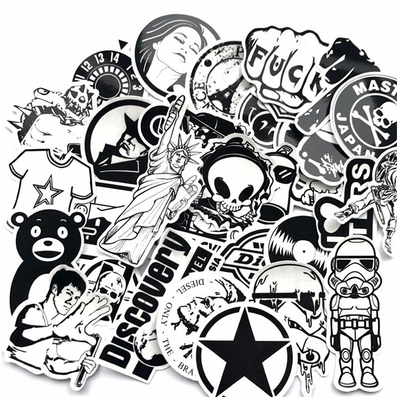 60Pcs Stiker  Decal DIY Warna Hitam  dan Putih  Anti Air JDM 