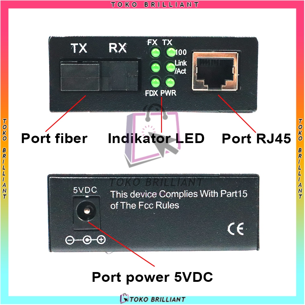 HTB-3100 Media Konverter Fiber Optik Single Mode dengan 5V 2A EU adaptor [Bayar ditempat]