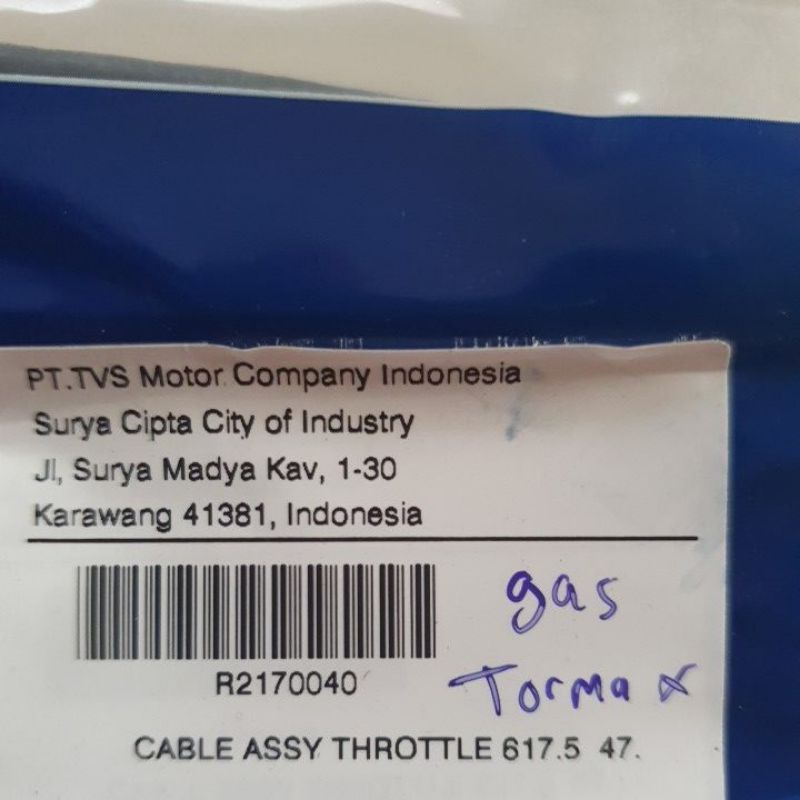 Kabel Gas Tormax TVS ( cable assy thottle )