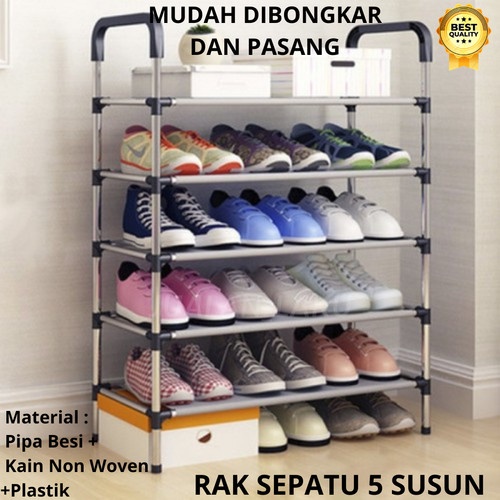 RAK SEPATU PORTABLE 5 TINGKAT / SUSUN / RAK BUKU SERBAGUNA RANDOM