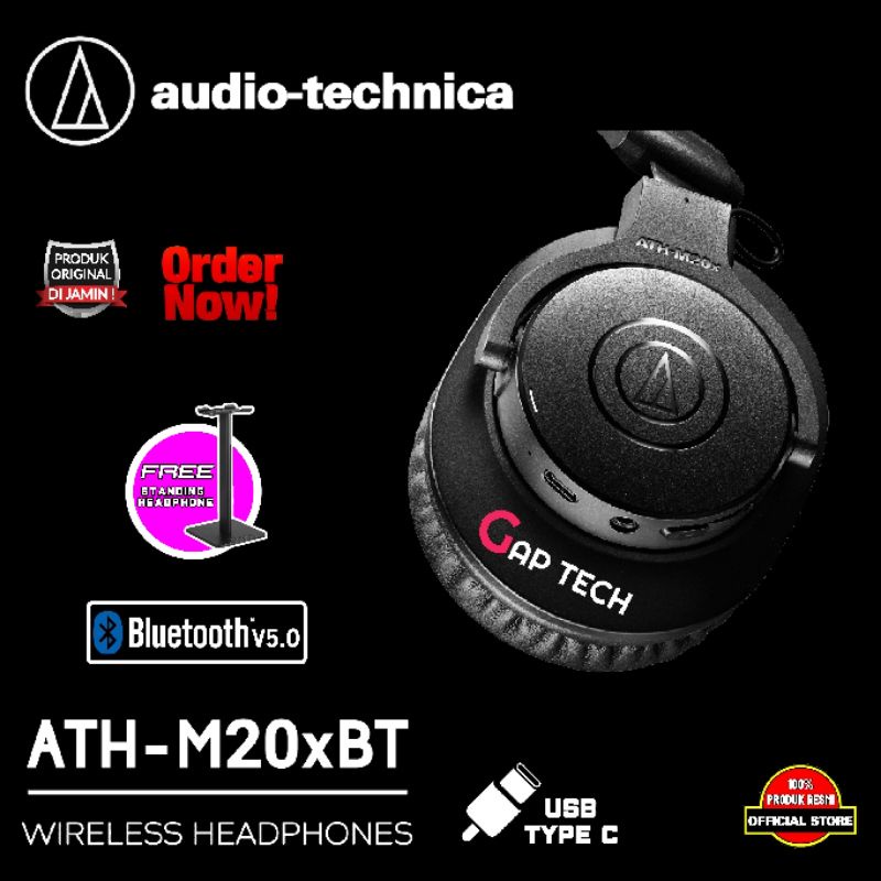 AUDIO-TECHNICA ATH-M20xBT Headset Nirkabel Over-Ear Hitam