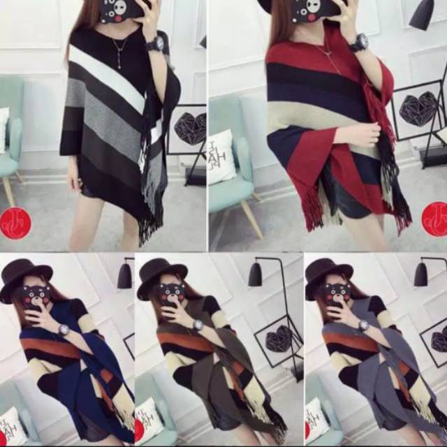 FJCO Pakaian Wanita Rompi Rajutan Poncho Block | Baju Rajut | Fashion Wanita