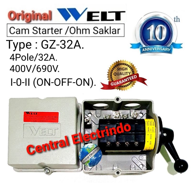 Cam Starter Ohm Saklar 4Pole GZ-32A 7000Watt I-0-II (ON-OFF-ON) WELT.