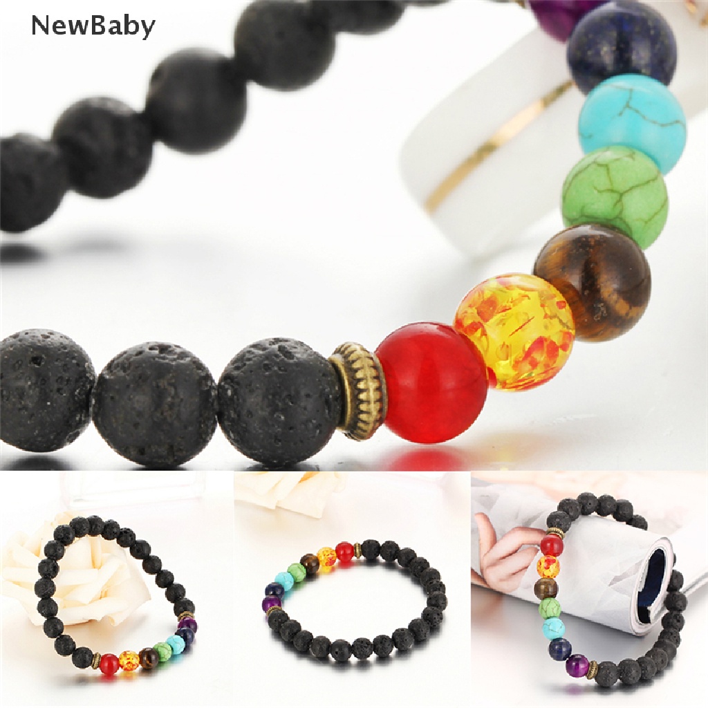 Newbaby Gelang Manik Batu Lava 7 Chakra Healing Balance Untuk Unisex