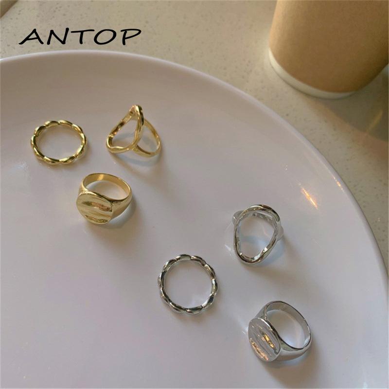 3pcs Cincin Jari Telunjuk Desain Geometri Hollow Untuk Wanita