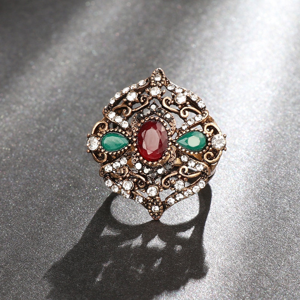 Hu Hu Hu Hu Hu Alat Bantu Pasang Kacamata♡ Cincin Retro Mewah Bentuk Oval Motif Bunga Aksen Berlian Imitasi Untuk Perhiasan Wanita