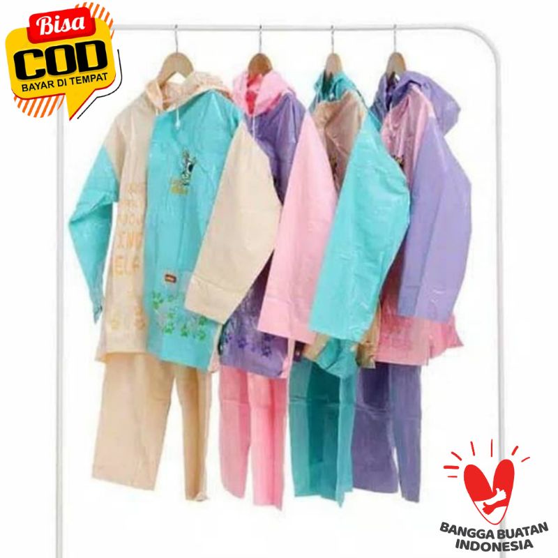 Mantel Jas Hujan Anak Remaja Usia 6-10 tahun Setelan Jaket celana Elmondo Tas Backpack 606