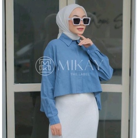 Mikaythelabel-Ivi Crop Top-Atasan Kemeja Wanita Bahan Premium Katun Linen Cringkle (B102) atasan kem
