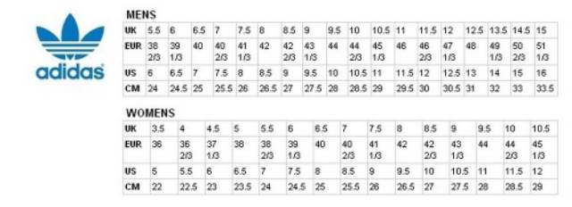 adidas cm size chart