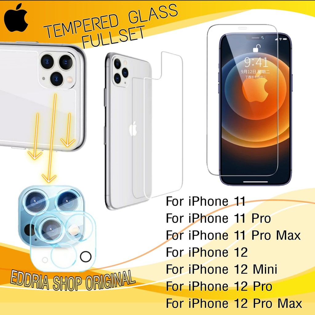 IPHONE 11/11 PRO/11 PRO MAX/12/12 MINI/12 PRO/12 PRO MAX TEMPERED GLASS FULL ORIGINAL 100%