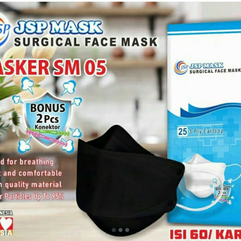 JSP MASK SURGICAL FACE MASK  MASKER SM 05 ATAU MASKER KN 94 ISI 25 PCS