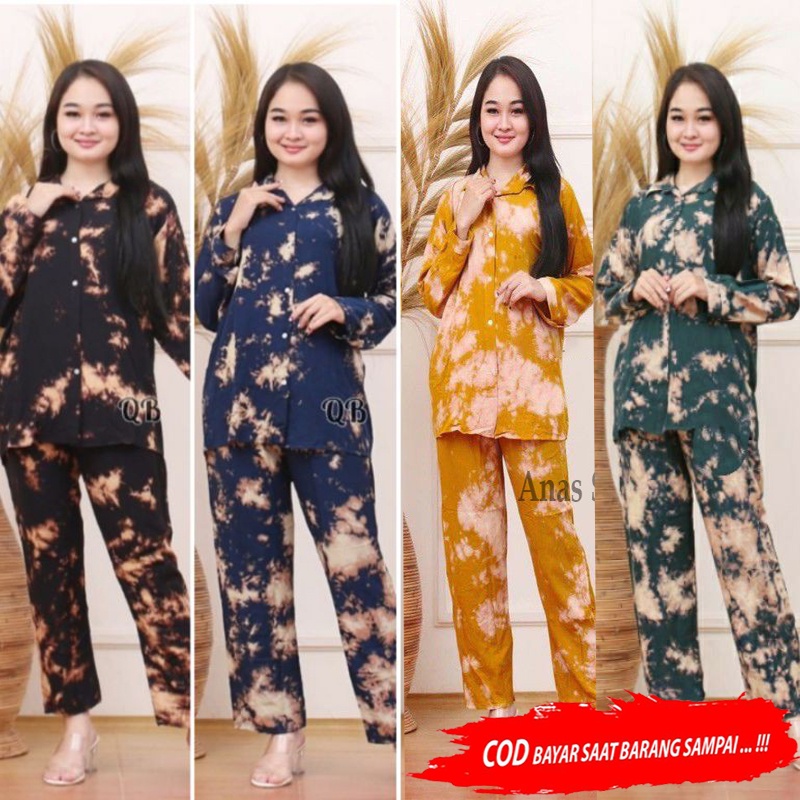 One Set setelan Tie Dye wanita Tye Die Kancing Busui Allsize