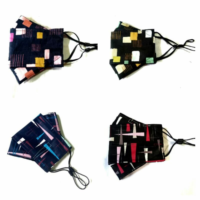 Masker Kain 4D Earloop Model Abstrak 3ply / Mask premium / Pria&wanita