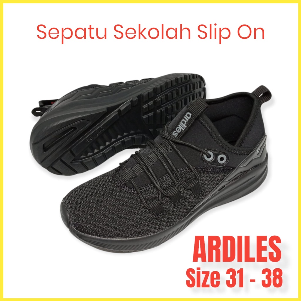 [COD] Sepatu sekolah anak ARDILES Size 31-38 Sepatu sekolah slip on hitam semua Sepatu sekolah kain 