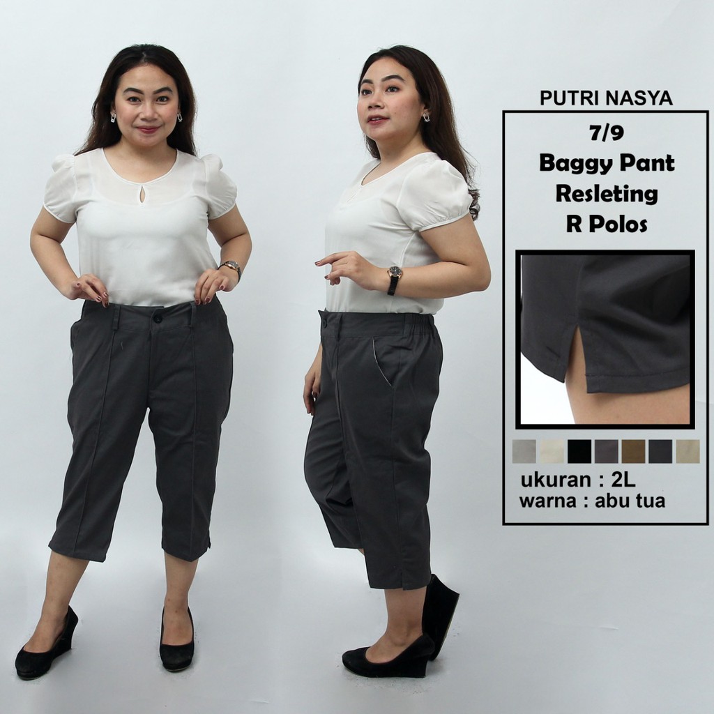 Celana 7/9 jumbo resleting polos/ baggy pant jumbo / celanapendek model 8L-6L-5L-4L-2L-XL-S fit to L