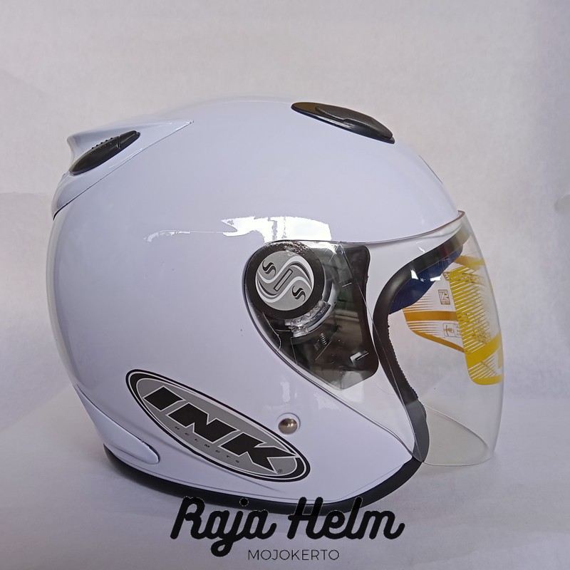Helm INK KW Model Centro Warna Putih Glosy Free Stiker + Packing Kardus Helem Motor Double Visor SNI