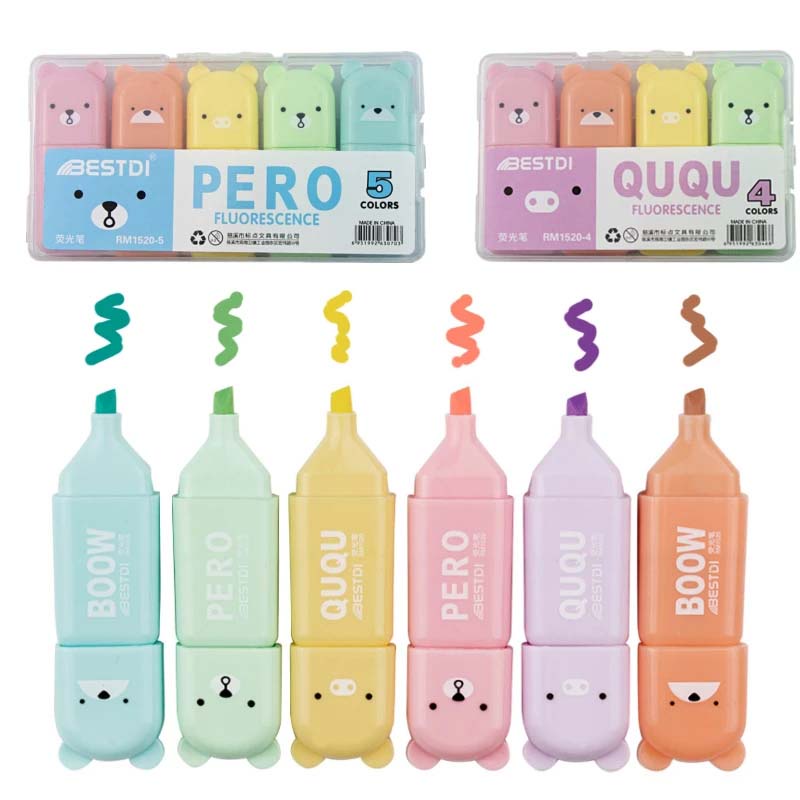 4 / 5 / 6 Pcs Pena Highlighter Mini Portable Motif Kartun Beruang Untuk Sekolah / Kantor
