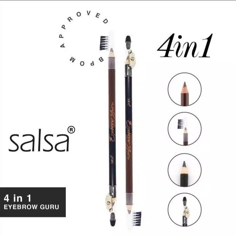 SALSA Eyebrow Guru Indonesia / Pensil Alis 4 IN 1 Black Brown Hitam Coklat 3gr / Sisir Serutan Rautan Sikat Eye Brow Sharpen Brush / Cosmetic Eyeliner Eyelash Eyelid Mascara Lipstick Lip Cream Matte Nail Polish Peel Off Kutek / Curler Sponge / Paket Wajah