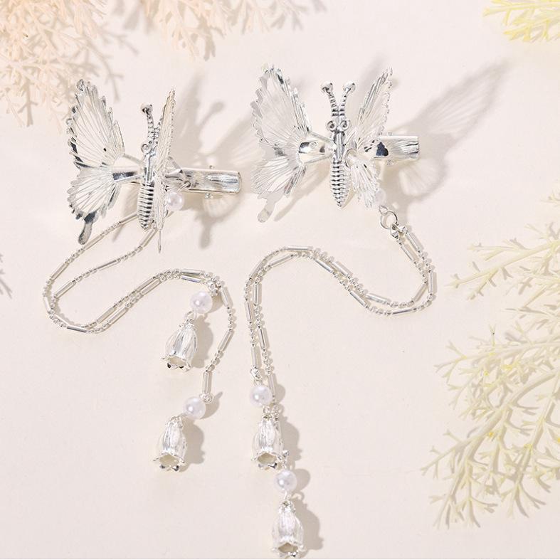 2pcs / Set Jepit Rambut Model Butterfly Rumbai Bahan Alloy Untuk Wanita