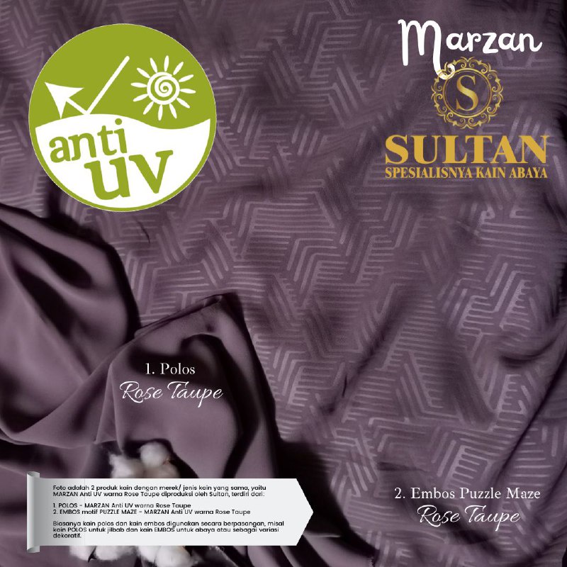 50CM EMBOS PUZZLE MAZE MAZEN ROSE TAUPE ANTI UV KAIN ABAYA SULTAN (MEREK LAMA: MARZAN)