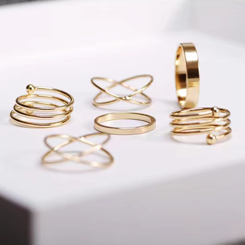 6PCS/Set Cincin Korea Fashion Gaya Vintage Untuk Wanita Import