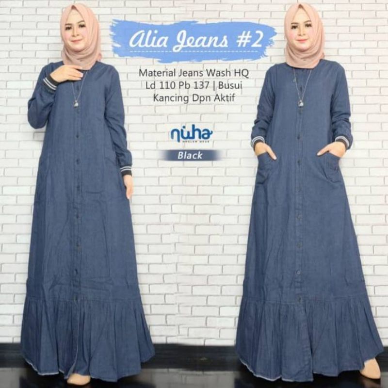 ALIA MAXY | DRESS JEANS WANITA LD 110 BUSUI FRIENDLY | GAMIS JEANS WANITA | GAMIS MUSLIM TERBARU