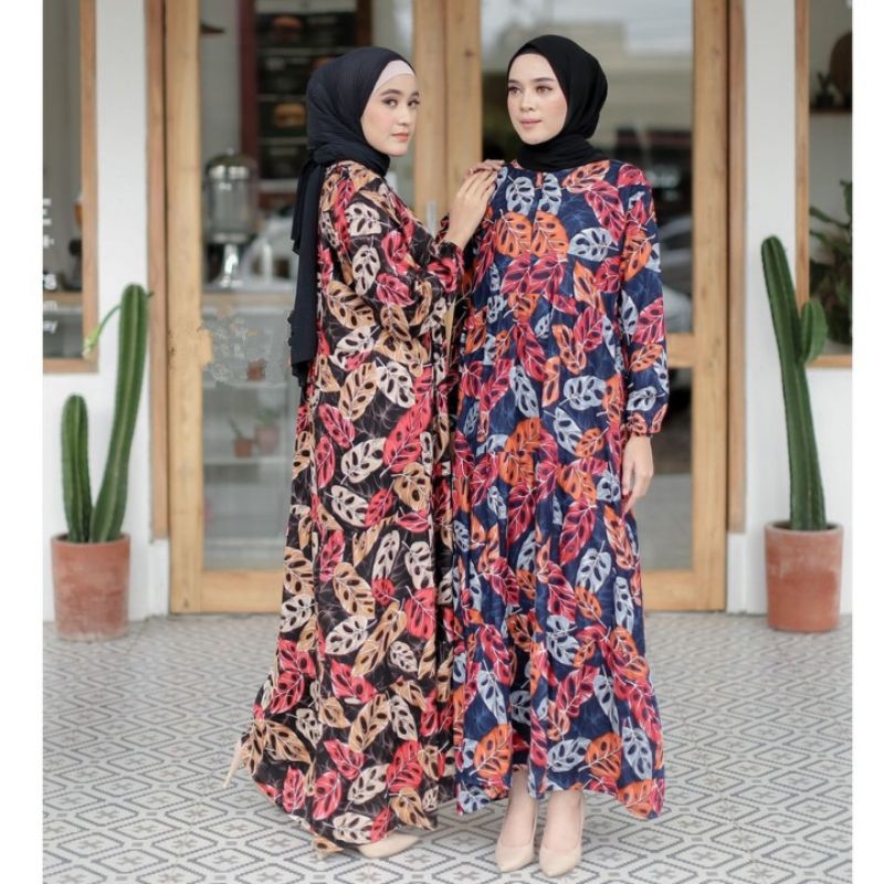 JANADA DRESS / gamis janda bolong / gamis kekinian / gamis busui / gamis daun monstera / gamis rayon