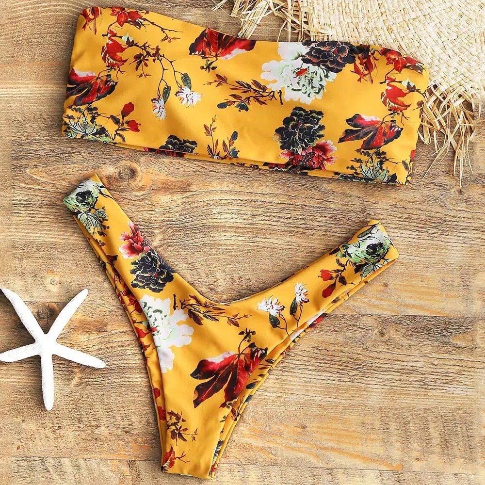 set bikini bandeau cheeky pants yellow HMS058