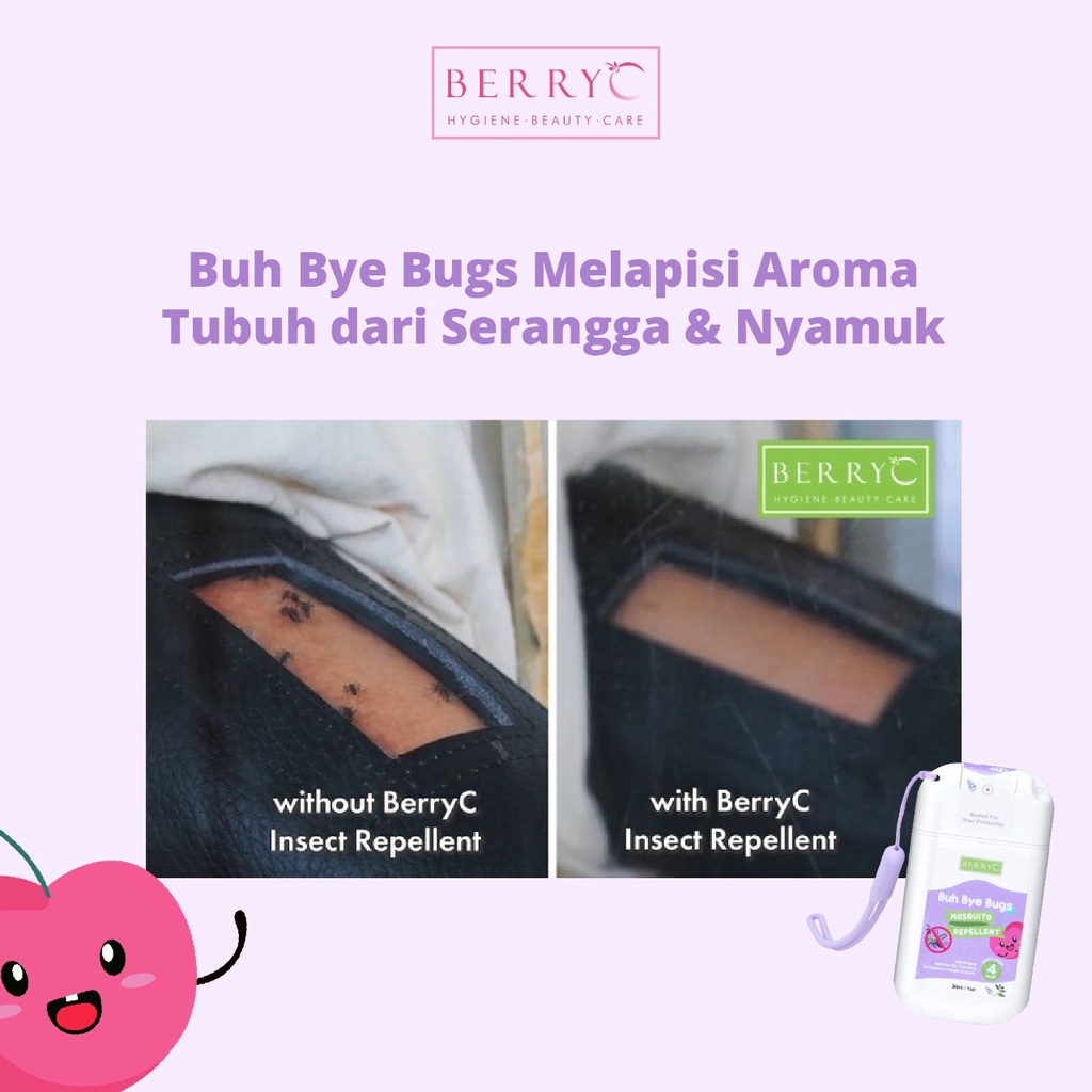 BerryC Buh Bye Bugs 30ml Mosquito Repellent Pocket Spray Anti Nyamuk Natural Antibacterial Ampuh Aman Anak dan Dewasa Kemenkes No DEET Hypoallergen Alergi sensitive skin kulit sensitif dengue dbd kutu tungau serangga natural organik impor lembut malaysia