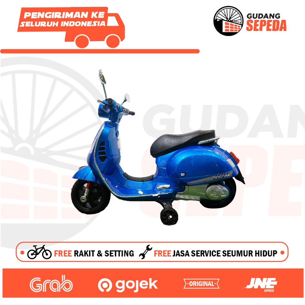 Instan Motor Aki Mainan Anak Toyotomi Family TM 1202 Vespa 6V 7 AH Garansi Termurah Murah SNI-1