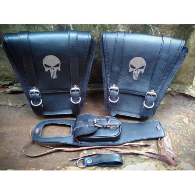 Sidebag leather / tas kulit asli untuk motor w175 / tas kulit asli untuk motor custom / tas kulit