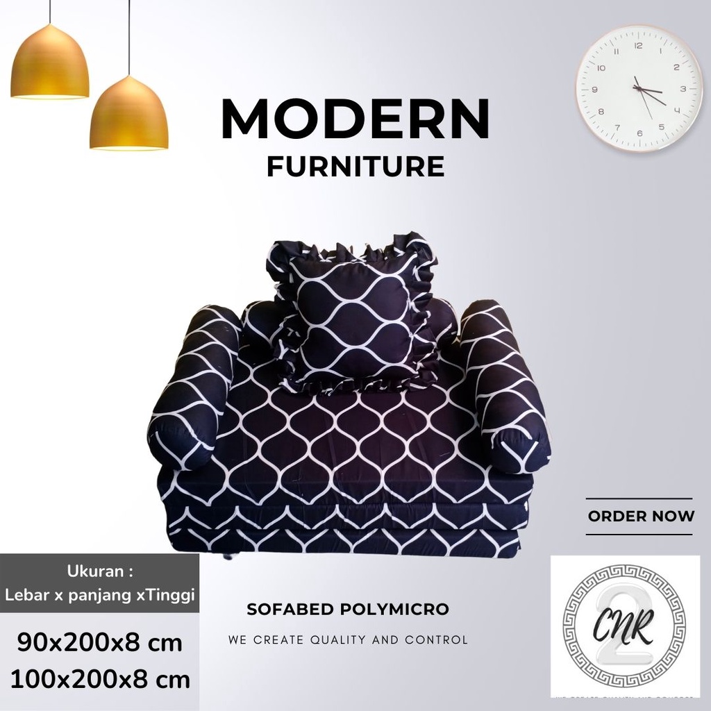 Sofabed  minimalis single uk.100x200x8cm dan 90x200x8cm, tebal 8cm.Sopa lipat jadi kasur isi busa Ro