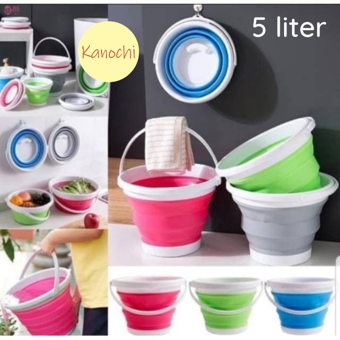 Baskom Ember Lipat 5L Lipet Silikon Portable Bucket Camping Mancing