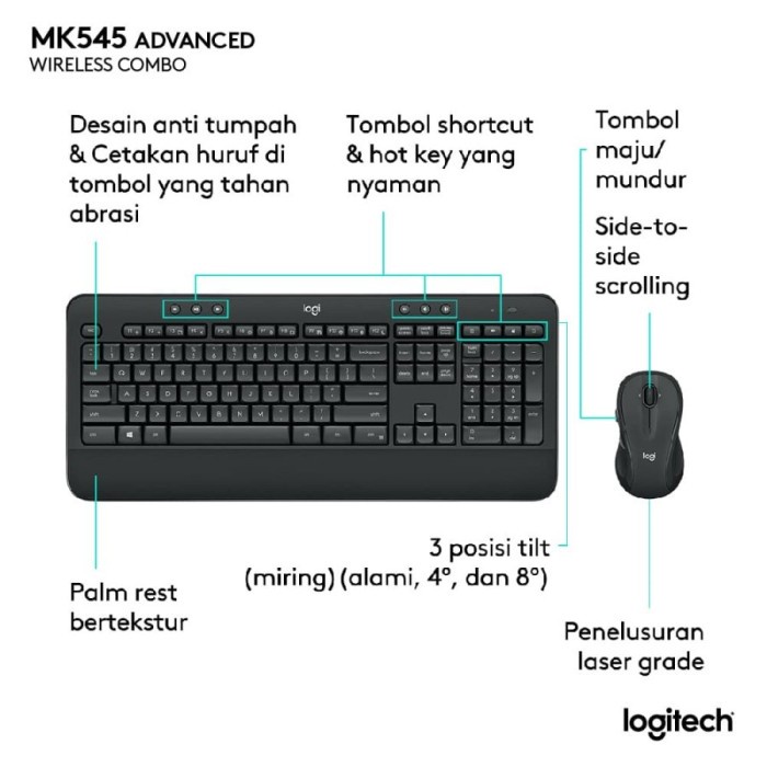 Mouse Keyboard Logitech MK545 Advanced Keyboard Mouse Wireless