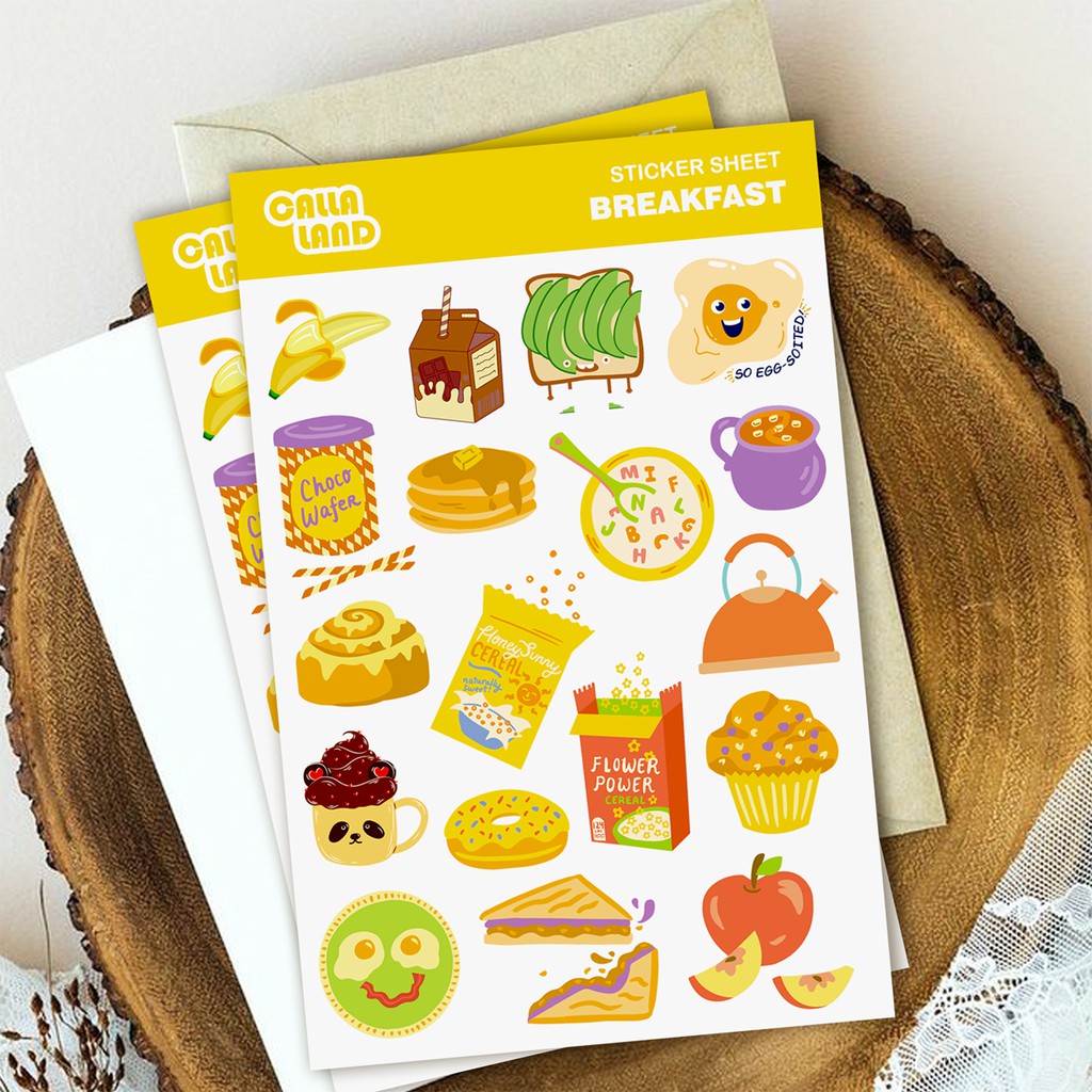 

Calla Land 18Pcs Sticker Pack Bentuk [BREAKFAST SNACK] Sarapan Pagi Aesthetic for Bullet Journal Decoration Planer Diary Scrapbook DIY Gift