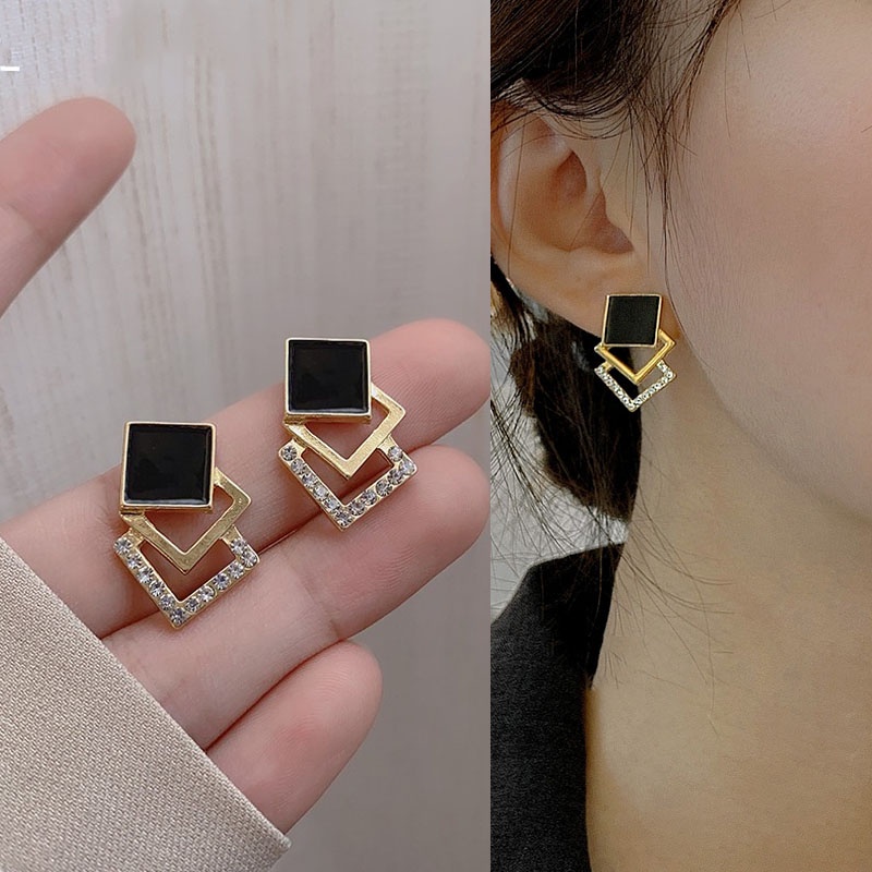 Black Style 925 Silver Gold Plated Earrings Ear Studs for Lady Girls