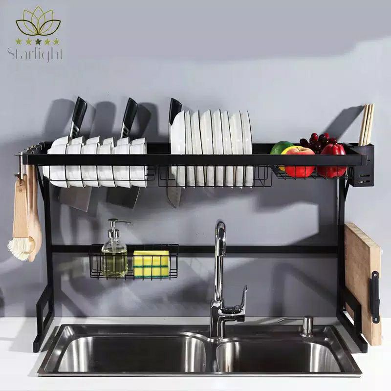 rak piring dapur stainless hitam 65cm anti karat