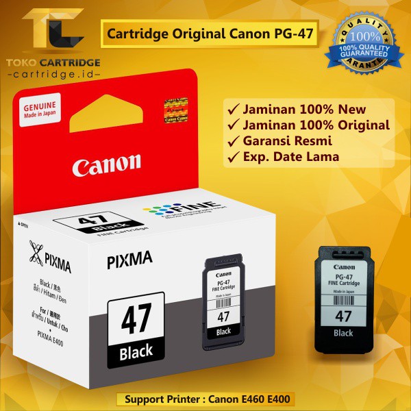 Catridge Original Canon PG47 Black Cartridge PG 47 Hitam Katrid Tinta PG-47 Printer E400 E410 E417