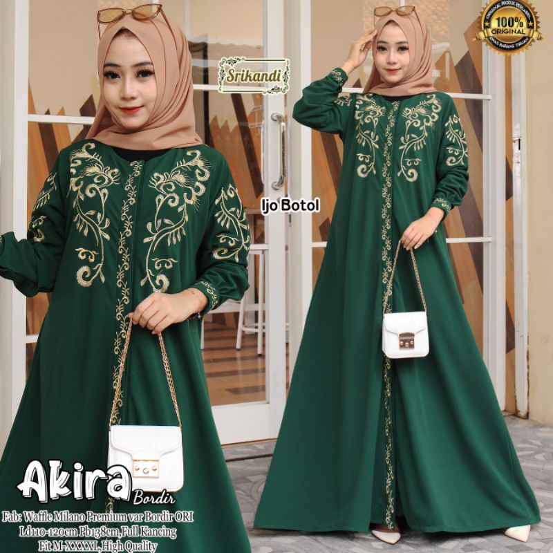 Akira Bordir Fashion Muslim Wanita Dress Syantik Gamis Jumbo Fab Wafle Milano Premium Var Bordir Ori