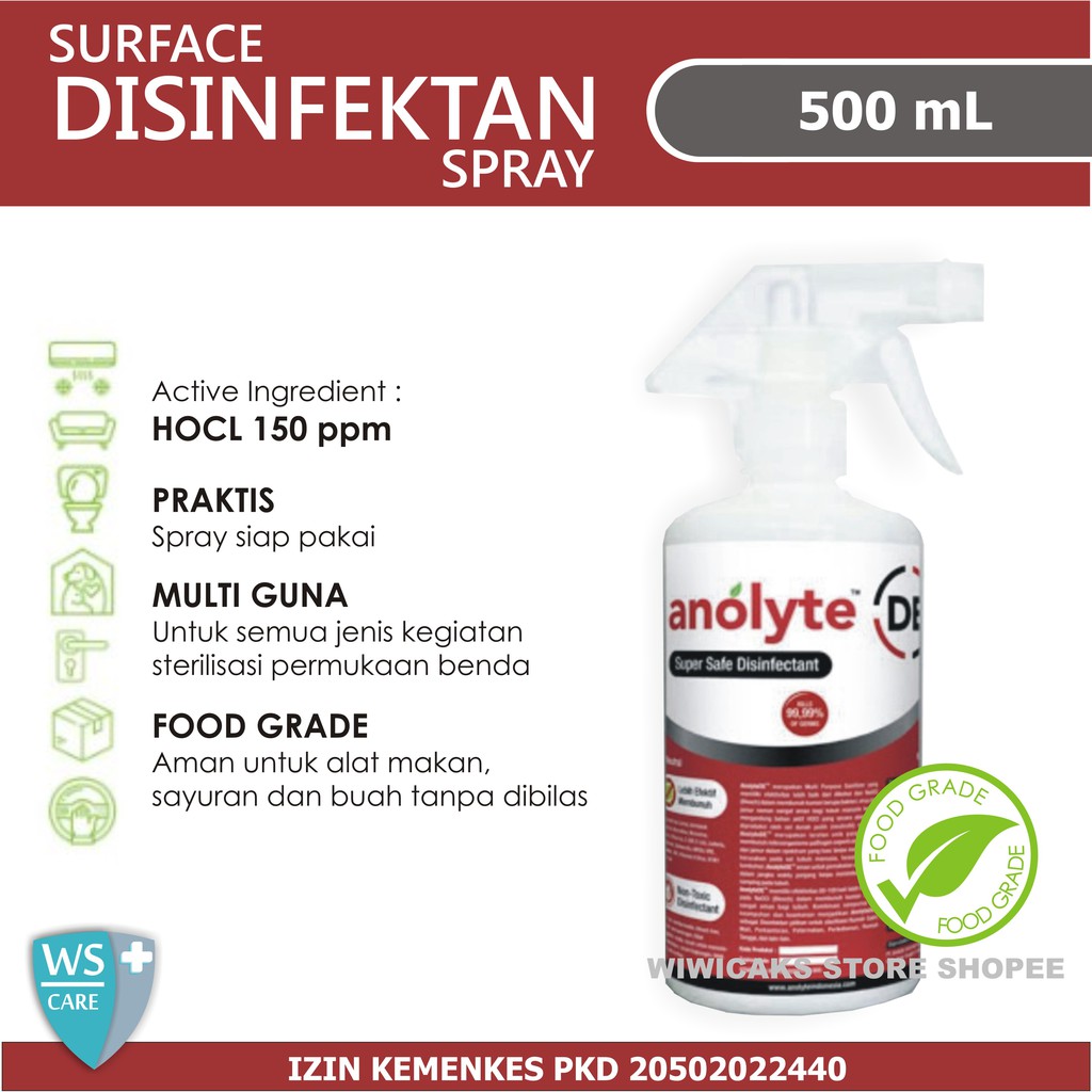 Disinfektan Spray Virus 500mL Disinfektan Food Grade Anolyte DE HOCL