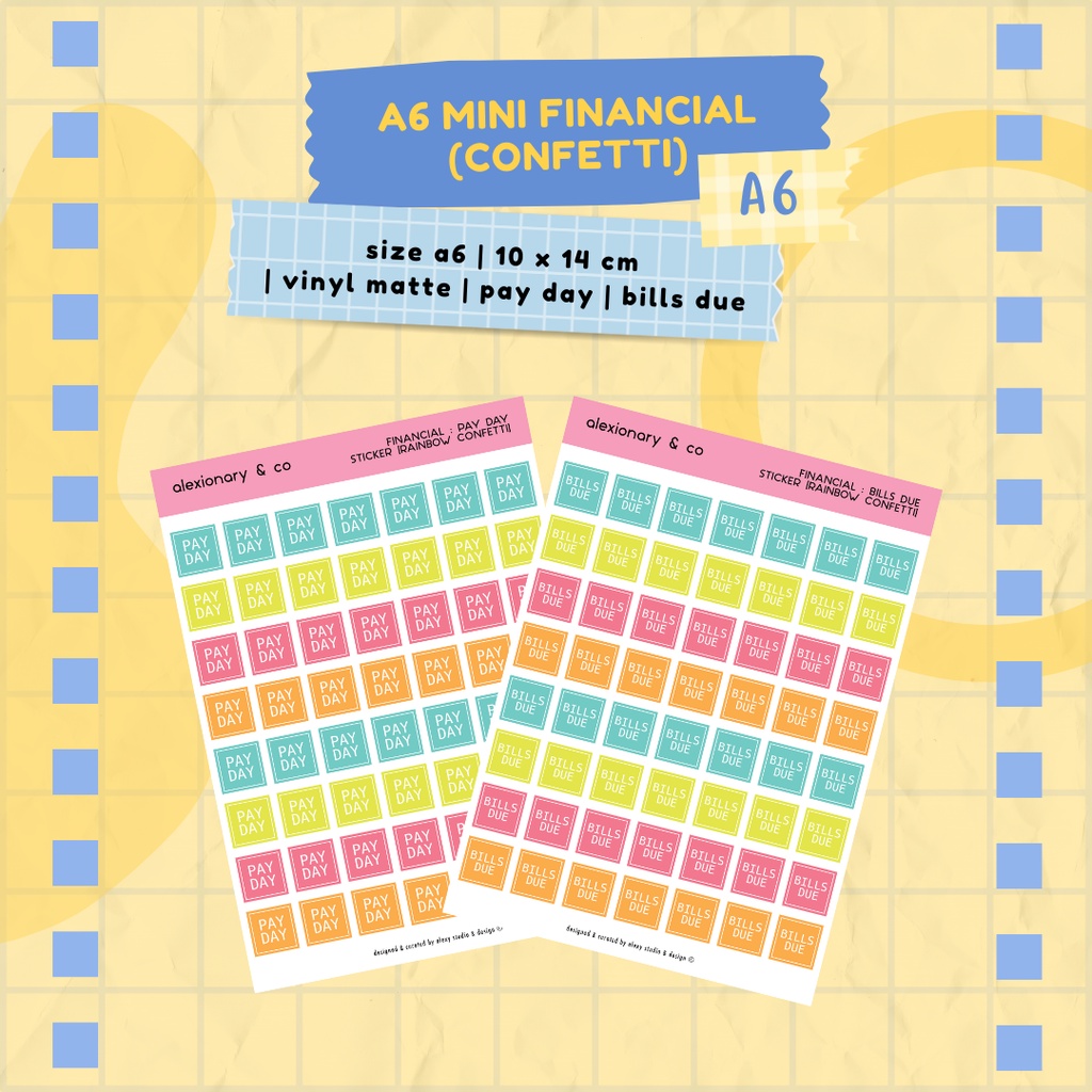 

Journal Planner Mini Financial Sticker [Confetti] | A6 10 x 14 CM | stiker murah jurnal scrapbook planner deco cute keuangan tracker