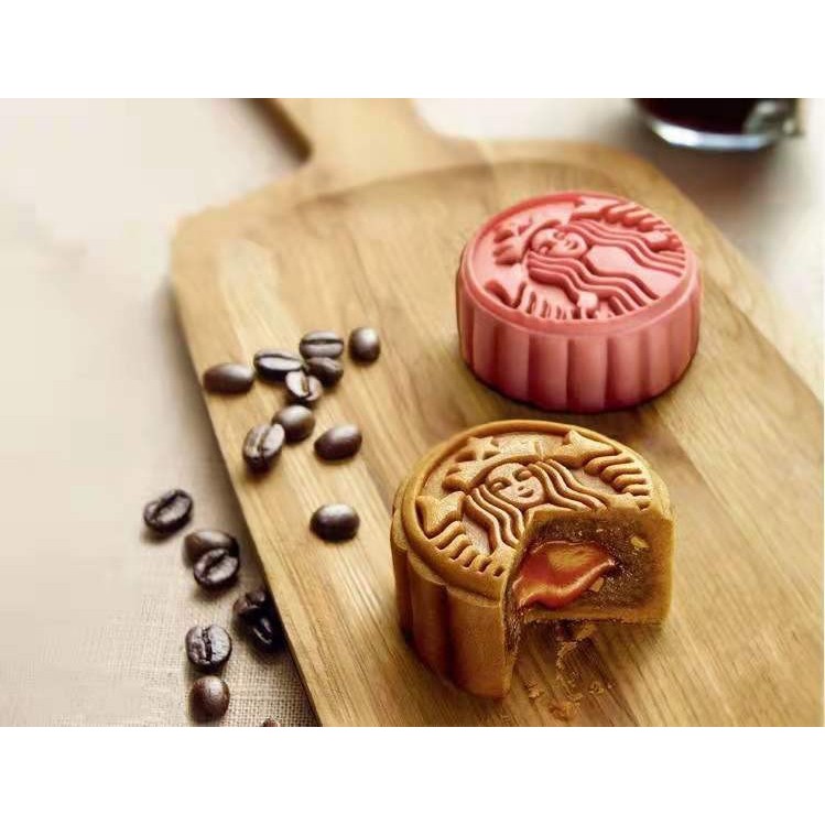 (1pc) cetakan kue bulan 2020 (75gr) mooncake press mold bulat - starbucks