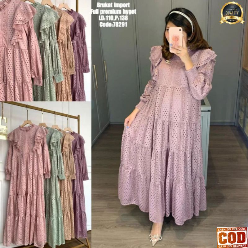 Gamis Brukat Import Mewah Dress Original Brocade Brokat Premium Dres Pesta Kondangan Elegant Baju Le